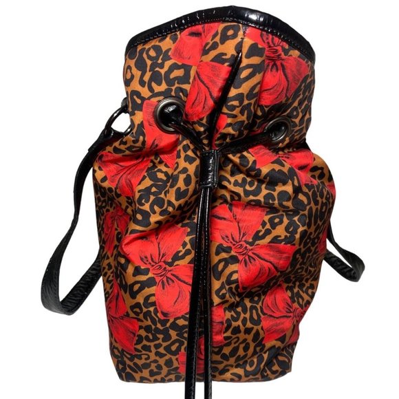 Betsey Johnson BETSEYVILLE Cheetah Print Red Bow Bag drawstring bag - Picture 3 of 14